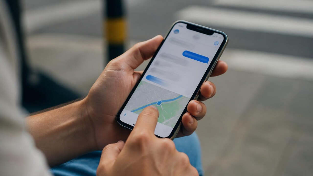Close de um smartphone em mãos exibindo aplicativos de investigação e mensagens de jogo.